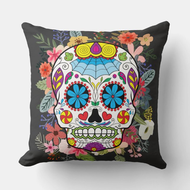 Coussin Crâne sucre Dia De Los Muertos Jour des Morts (Recto)