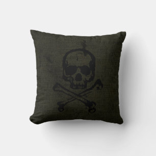 Coussin Crâne Vintage Vert Grunge Croix d'Os Halloween