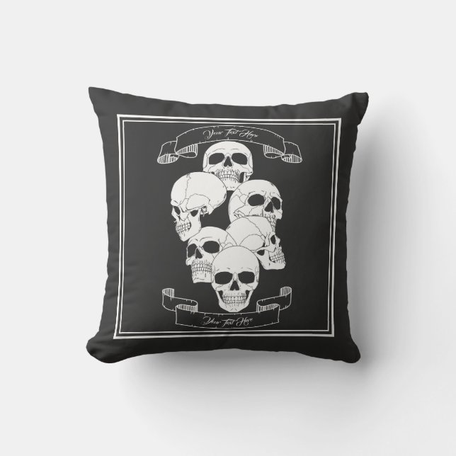 Coussin Crânes avec Texte Noir (Recto)