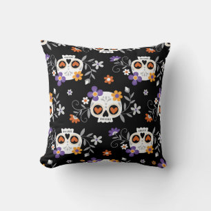 Coussin Crânes de sucre mignonnes à la main tiré