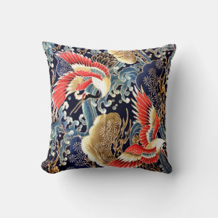 Coussin CRANES DE VOL, VAGUES, FLEURS DE PRINTEMPS Japonai
