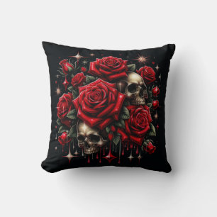 Coussin Crânes dorés et roses rouges scintillent Glamour g