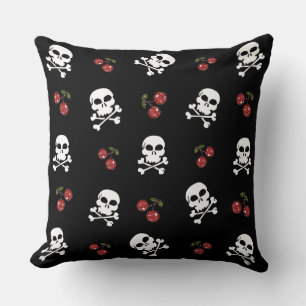 Coussin Crânes et cerises Rockabilly RAB sur fond noir