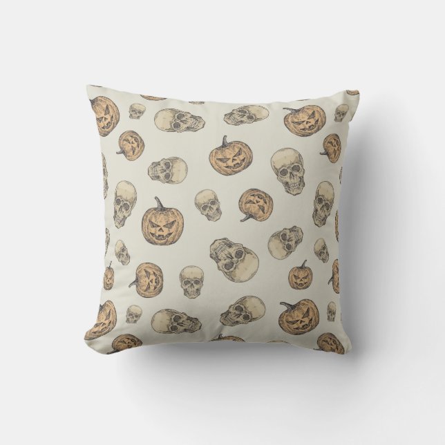 Coussin Crânes et Citrouille Motif d'Halloween (Recto)