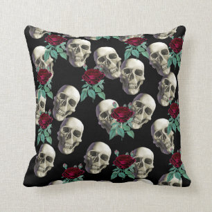 Coussin Crânes et fleurs