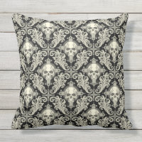 Crânes et motif de croix noir et crème de damassé