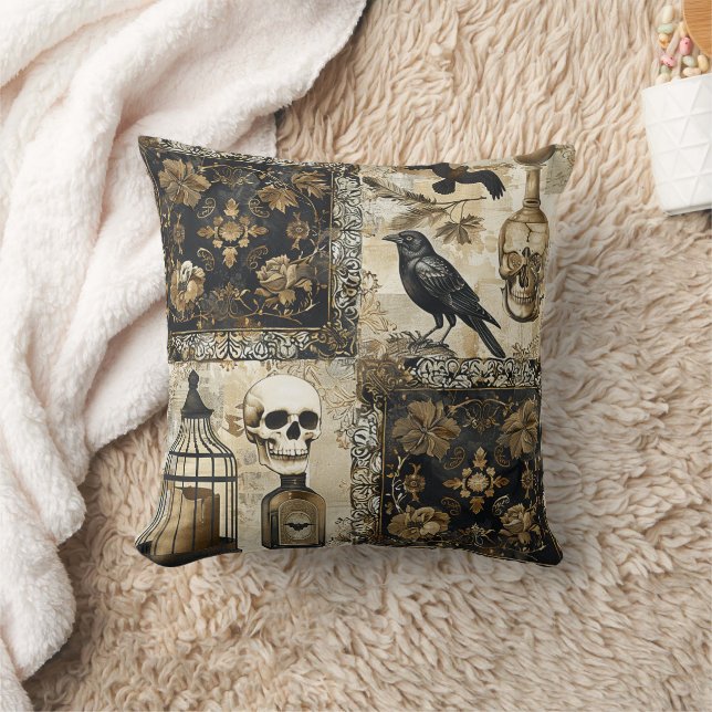 Coussin Crânes et oiseaux de Goth vintages (Couverture)