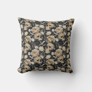 Coussin Crânes floraux gothiques vintages Peonies Papillon