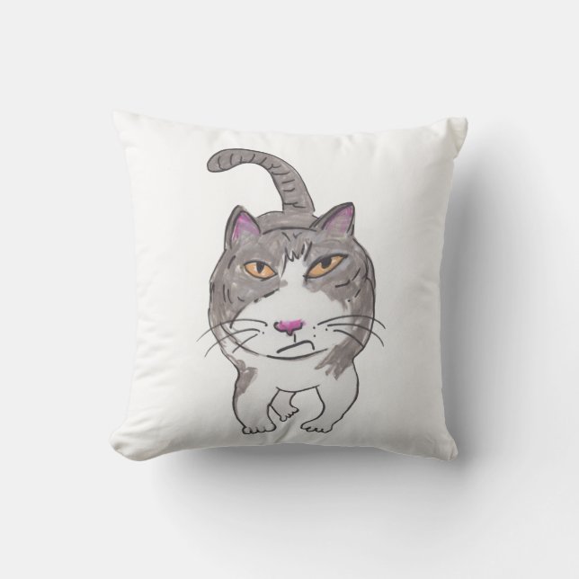 Coussin Cranky Cat Pet Doodle Art Humour Amusant (Recto)