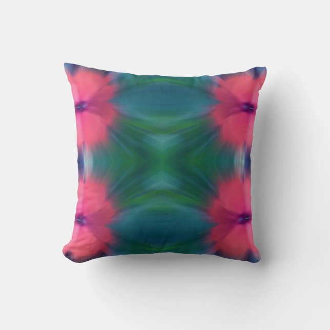 Coussin Cravate-teinture Design rose et BLue (Recto)