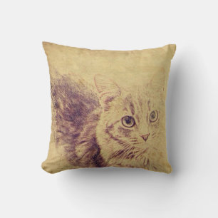 Coussin Crayon amoureux des chats mignon croquis gris tabb
