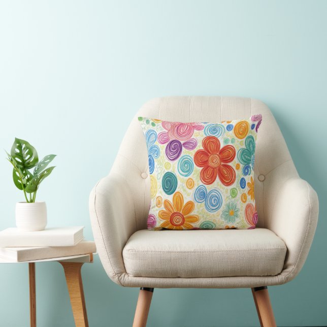 Coussin Crayon Doodle Daisy Design (Chaise)