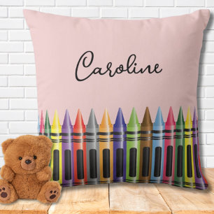 Coussin Crayon Kids Bedroom Girl rose noir Nom du script