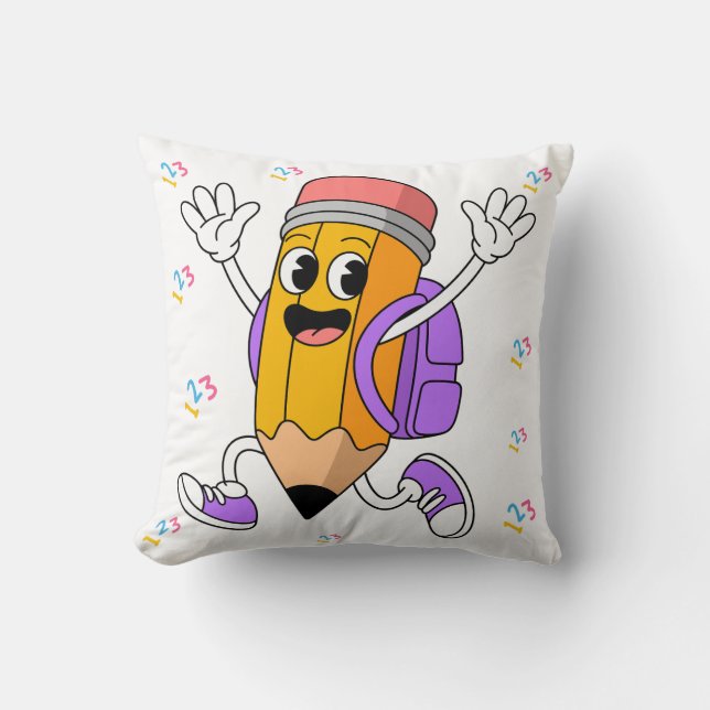 Coussin Crayon sympathique, design de rentrée scolaire.  (Recto)