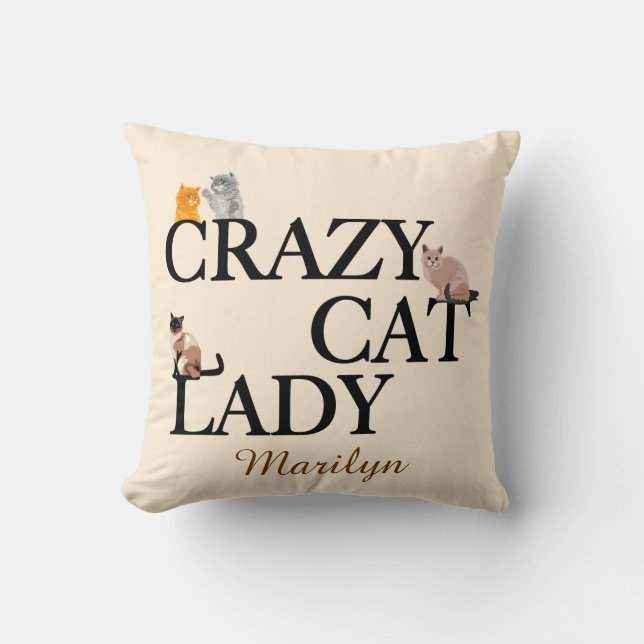 Coussin Crazy Cat Lady Custom Ivory (Recto)