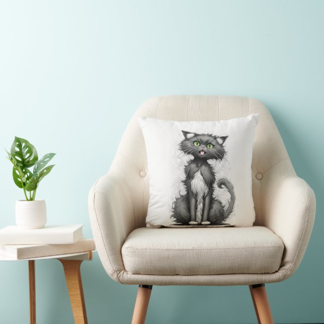 Coussin Crazy Chat Sur Blanc (Chaise)