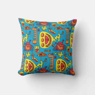Coussin Crazy Ocean Créatures et sous-marin Jaune Argent