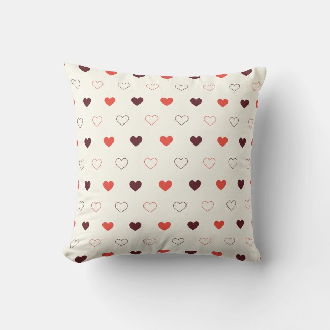 Coussin Cream Background with Red & Burgundy Hearts (Recto)