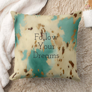 Coussin Cream Gold Turquoise Cowhide Animal