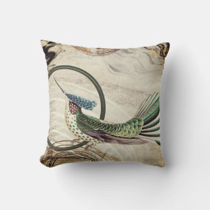 Coussin Cream & Green Hummingbird Abstrait Swirls