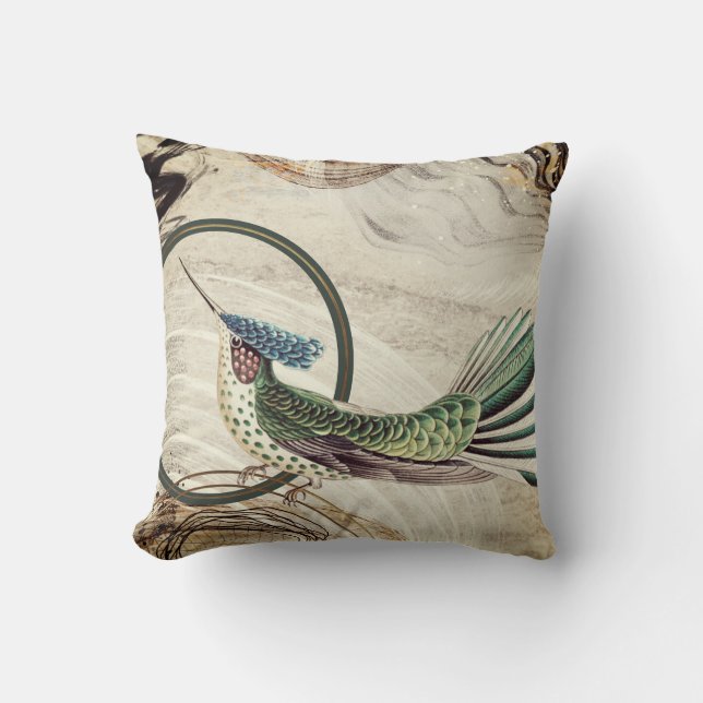 Coussin Cream & Green Hummingbird Abstrait Swirls (Recto)