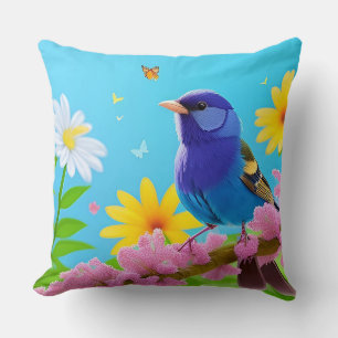 Coussin 🌿 Création artistique florale de Mésange bleue, c