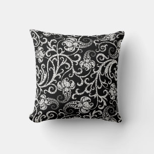 Coussin Création de fond de fleurs dalmatiennes noires mig