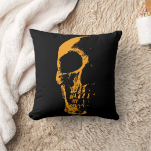 Coussin Création de Peinture Orange Crâne Illuminé