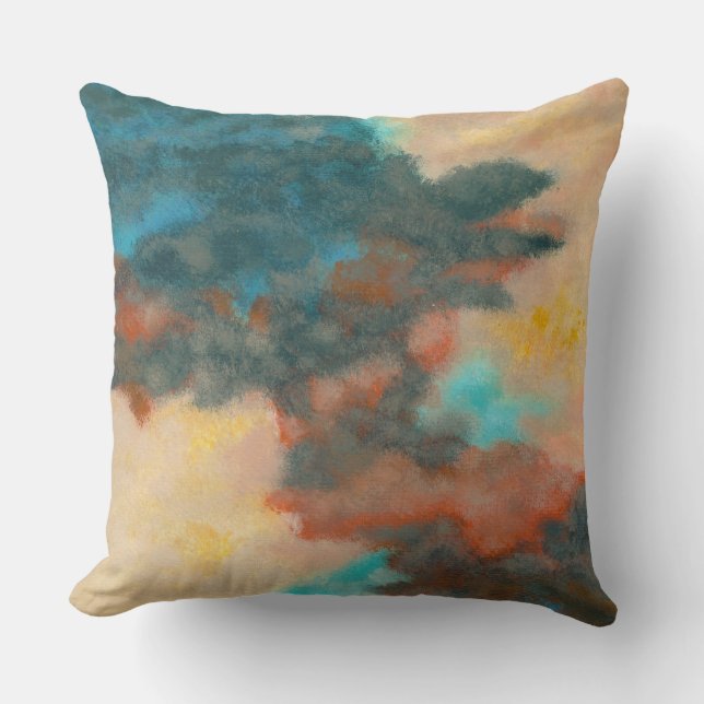 Coussin Création, peinture Abstraite Pastels Peach Turquoi (Recto)