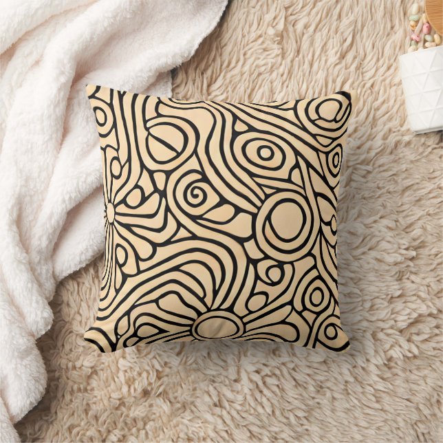 Coussin Créativité motif d'art beige et noir (Couverture)