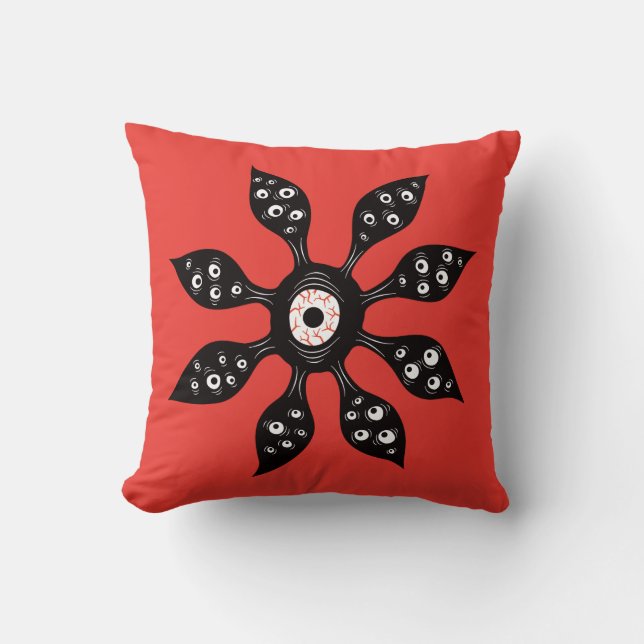 Coussin Créature Florale Horrifique à l'Oeil Étrange et Ma (Recto)