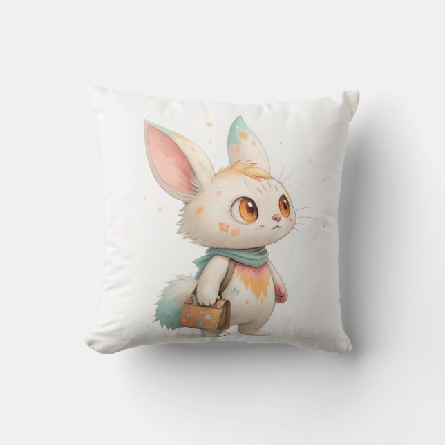 Coussin Créature Lapin-Chat Magique aux Taches de Peinture (Recto)