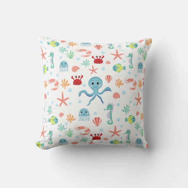 Coussin Créatures de mer sous-marines fantaisistes (Recto)