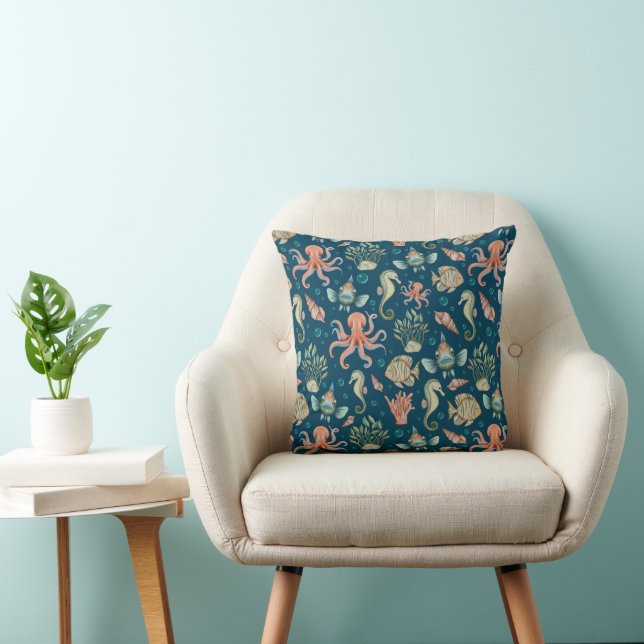 Coussin Créatures sous-marines Motif bleu (Chaise)
