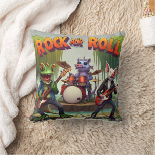 Coussin Créatures vibrantes qui jammant dans un paysage fa