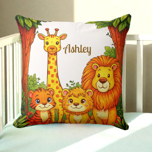Coussin Crèche Animaux Brun Blanc Safari Jungle 