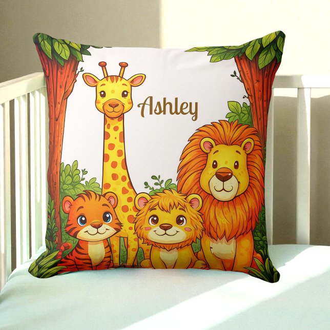 Coussin Crèche Animaux Brun Blanc Safari Jungle  (Créateur téléchargé)
