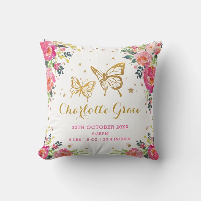 Coussin Crèche assez florale de fille de stat de naissance (Recto)