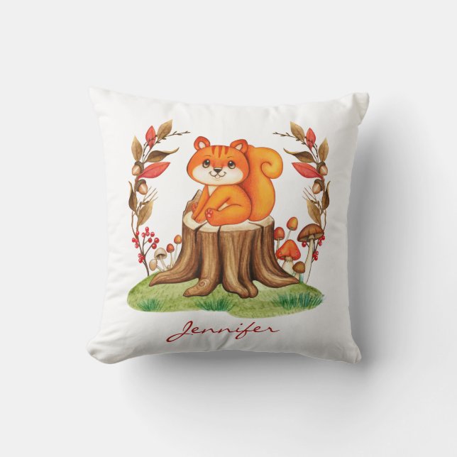 Coussin Crèche automne Décor Bébé mignon écureuil automne (Recto)