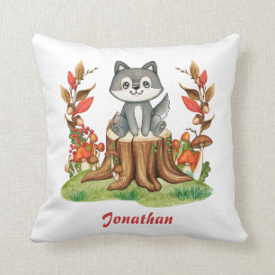 Coussin Crèche Automne Décor Joli Petit Bébé Loup Automne