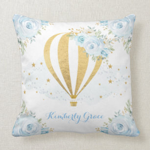 Coussin Crèche chaude de bébé de ballon à air d'or floral
