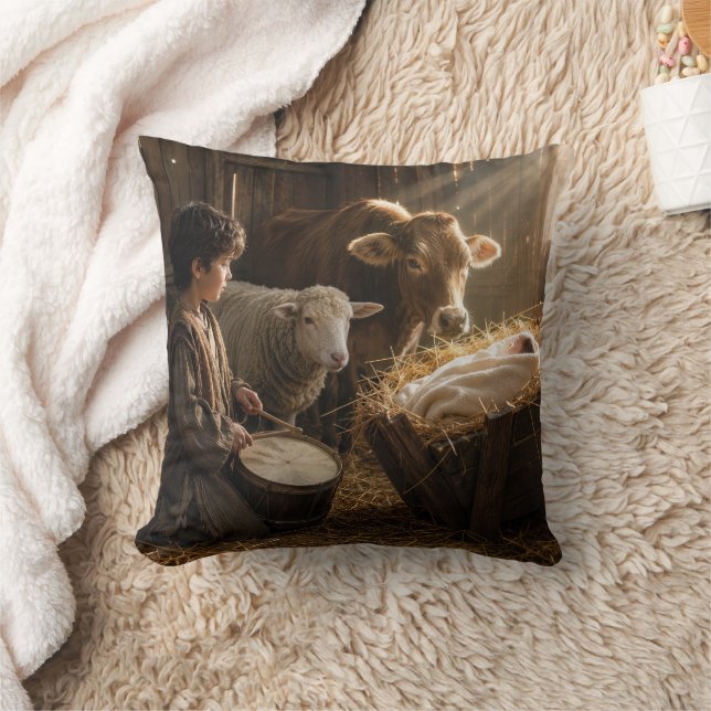 Coussin Crèche du garçon batteur dans une étable (Couverture)