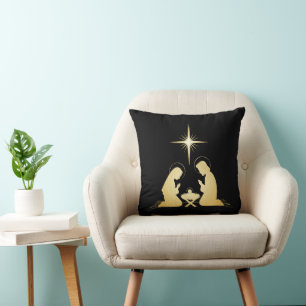 Coussin Crèche élégante en or Chrétien moderne