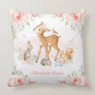 Coussin Crèche florale de lapin de cerfs communs de rose