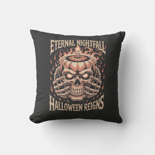Coussin Creepy Skeleton Hands Pumpkin Skull (Recto)