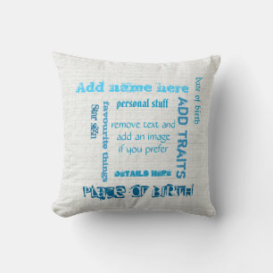 Coussin Créer son anniversaire de nuage de mots de tableau
