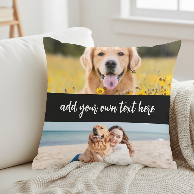 Coussin Créez vos propres 4 photos avec texte (Créateur téléchargé)