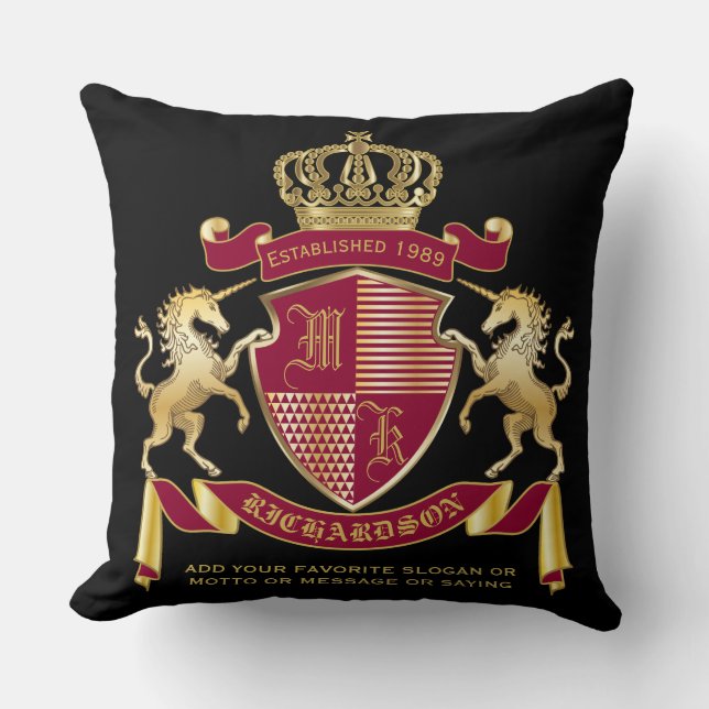 Coussin Créez votre blason Red Gold Unicorn Emblem (Recto)