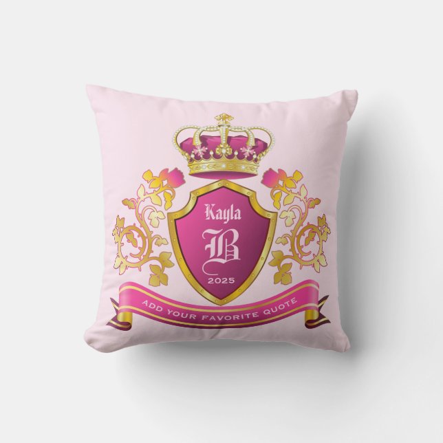 Coussin Créez votre propre armoiries Pink Gold Crown Pearl (Recto)