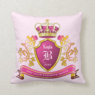 Coussin Créez votre propre armoiries Pink Gold Crown Pearl
